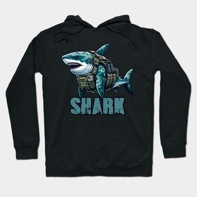 Tactical Shark Hoodie by Rawlifegraphic